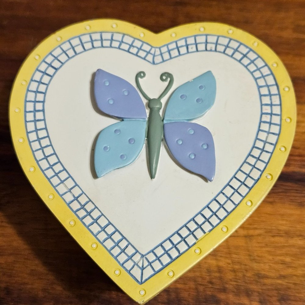 butterfly design trinket box 3 inches wide some wear inside